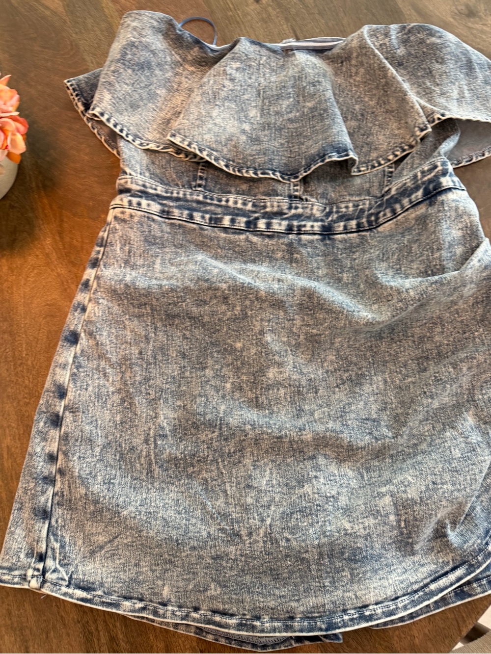 Pink Lily Acid Wash Denim Off-Shoulder Skort - Light Blue